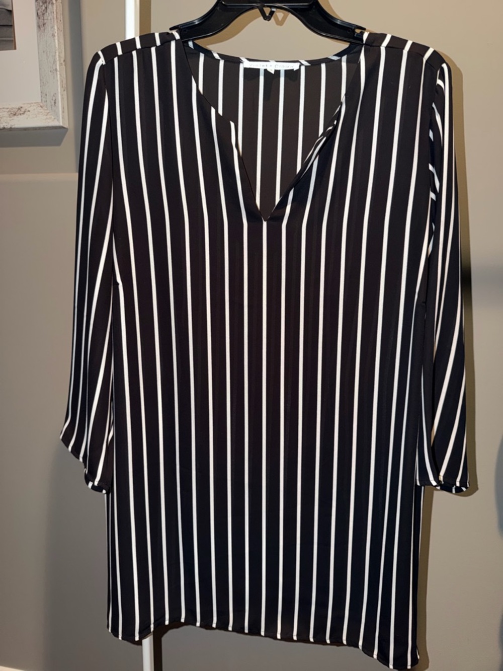 Violet & Claire Black and White Vertical Stripe Blouse